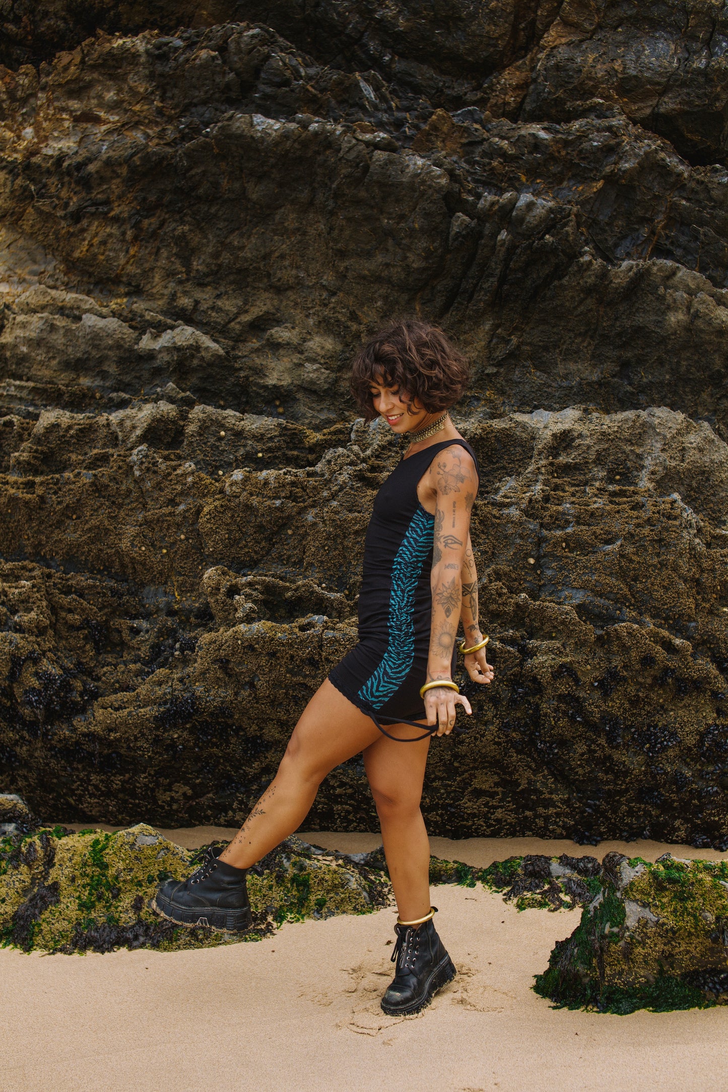 NURIA DRESS ZEBRA DUST BLUE